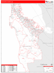 San Mateo County Wall Map Red Line Style